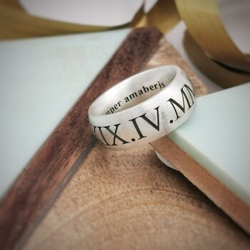 Men's Roman Numerals Personalised Silver Ring, 8 of 12