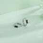 Sterling Silver Black Single Baguette Cut Cz Huggie Hoop, thumbnail 1 of 12