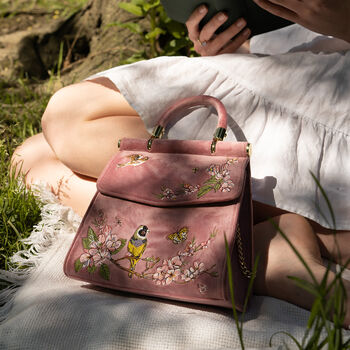 Morning Song Bird Embroidered Mini Pink Tote, 10 of 10