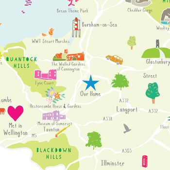 Personalised Somerset Map: Add Favourite Places, 2 of 3