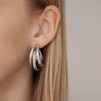 Triple Ring Round Hoop Earrings, 5 of 6