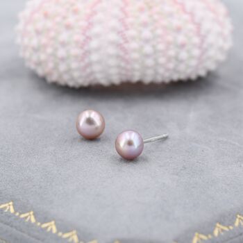 Genuine Purple Pink Pearl Stud Earrings, 4 of 12