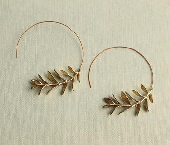 Botanical Leaf Gold Hoop Earrings, 3 of 6