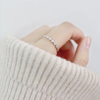 Sterling Silver Diamond Shape Band Adjustable Ring, 2 of 7
