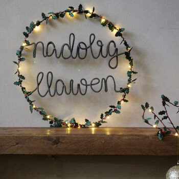 Nadolig Llawen Christmas Fairy Light Wreath, 2 of 3