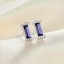 Birthstone Baguette Stud Earrings In Sterling Silver, thumbnail 1 of 12