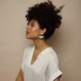 Mabel Light Blue – Art Deco Silky Tassels And Deco Brass Statement Dangle Earrings, thumbnail 3 of 5