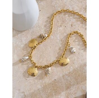 Monaco D’or Gold Pearl White Oyster Drop Charm Necklace, 2 of 3