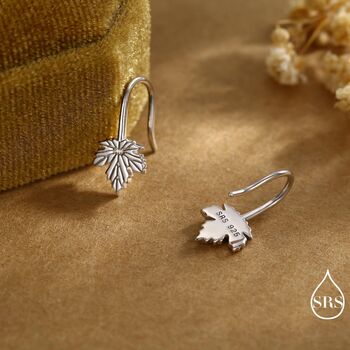 Dainty Maple Leaf Drop Hook Earrings In Sterling Silver, 2 of 11