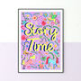 Purple Story Time Print – Nursery Wall Art With Unicorns, Stars, Flowers And Books For Girls’ Bedroom Or Reading Nook, thumbnail 1 of 7