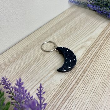 Black Terrazzo Moon Keyring Keychain, 3 of 3