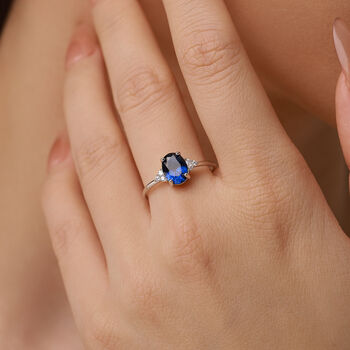 Oval Sapphire Cz Ring In Sterling Silver, 6 of 12