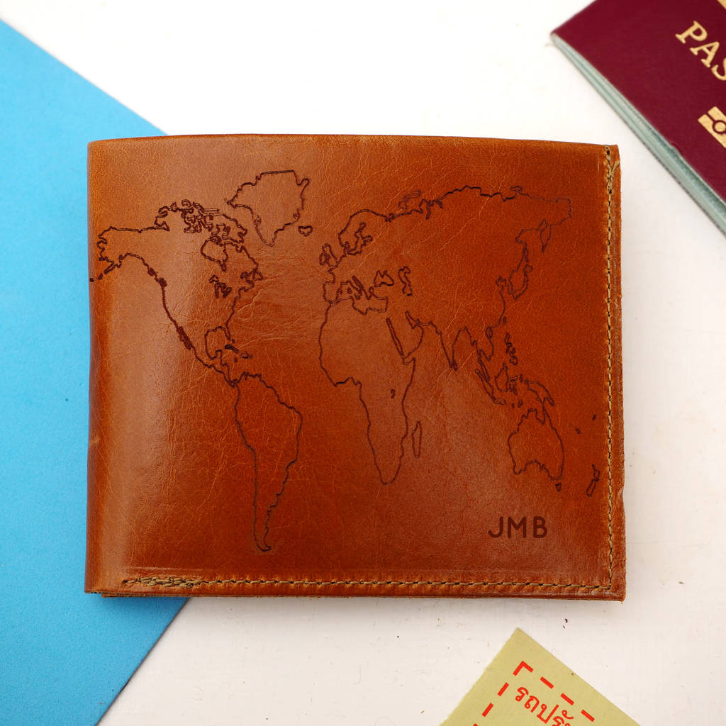 Leather Travel Wallet With World Map By Stabo