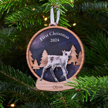 Heritage Baby Reindeer Snow Globe First Christmas Decoration, 3 of 4