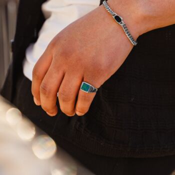 Square Opal Gem Silver Signet Ring For Men Mens Rings, 4 of 11