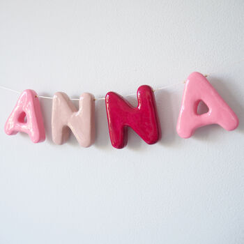 Personalised Handmade Name Garland With Flowers And Polka Dot Design, 2 of 8