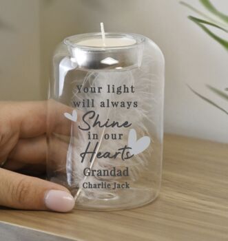 Personalised Glass Memorial Feather Tealight Holder, 4 of 5
