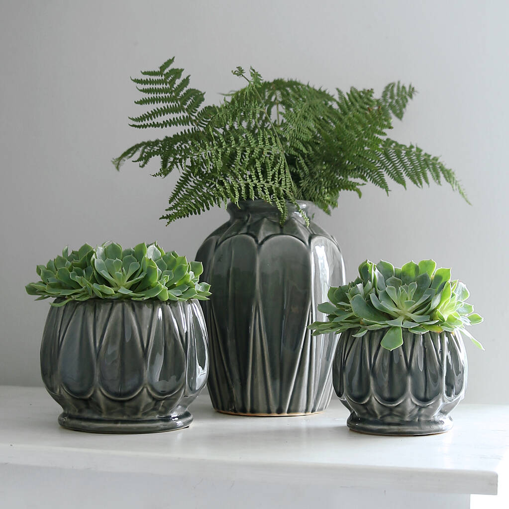Grey Glazed Deco Pot And Vase Collection