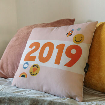 Personalised Birth Year Cushion With Icons, 3 of 6