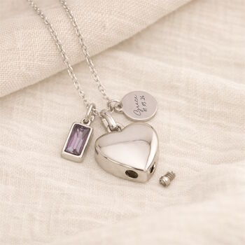 Personalised Engraved Heart Cremation Necklace With Birthstone, 4 of 11