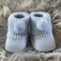 Blue Knitted Baby Booties With Pom Pom, thumbnail 5 of 7