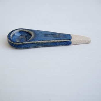Handmade Small Pottery Blue \Brown Salt Or Spice Spoon, 5 of 9