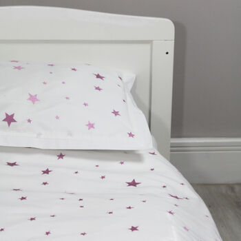 Pink Embroidered Star Cot Bed Duvet And Pillowcase Set, 3 of 5