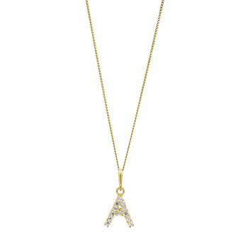 Yellow Gold Cubic Zirconia Initial 'A' Pendant Necklace, 2 of 3