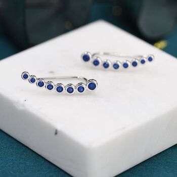 Sapphire Blue Pebble Cz Crawler Earrings, 4 of 10
