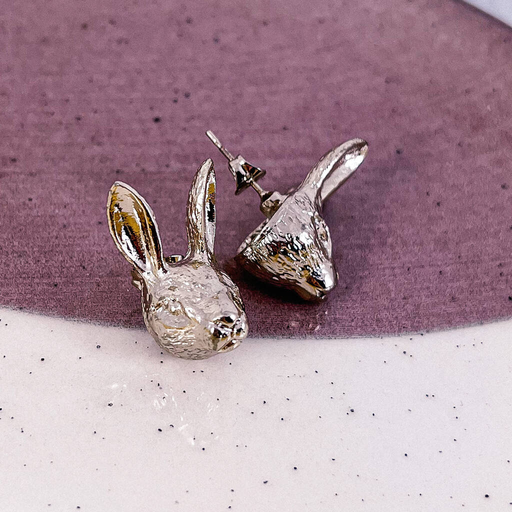 Gold Plated Brass Stud Rabbit Earrings By Lucy Loves Neko