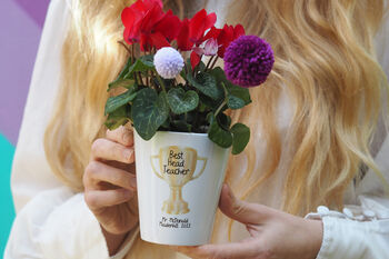 Personalised Trophy Flower Pot For Teacher, 2 of 4