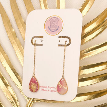 Pink And Gold Foil Speckled Threader Drop Earrings, 3 of 8