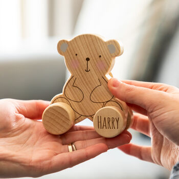 Personalised Wooden Push Toy Elephant Bear Or Rabbit, 4 of 12