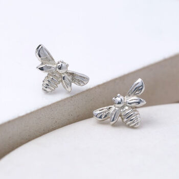 Tiny Bumble Bee Stud Earrings In Sterling Silver, 3 of 10