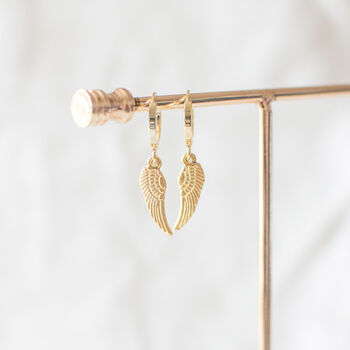 Gold Plated Wing Huggie Earrings, 2 of 11