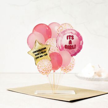 Personalised New Baby Girl Balloon Card, 7 of 7