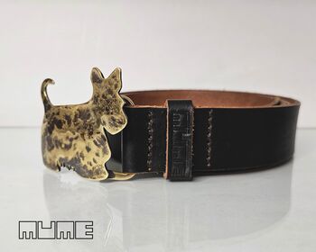 Leather Belt With Dog Silhouette Brass Buckle, 8 of 11