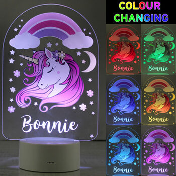 Personalised Unicorn Changing Colours Lamp For Kids, 2 of 4