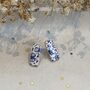 Minimalist Blue Floral Ceramic Bar Stud Earrings, Dainty Rectangular Studs, thumbnail 4 of 11