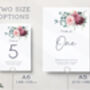 Wedding Table Numbers Burgundy Red Pink Florals, thumbnail 2 of 4