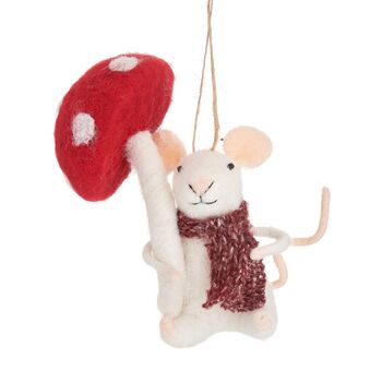 Mouse With Mushroom Felt Hanging Decoration, 2 of 2