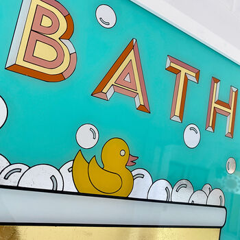 Bath Time Gold And Silver Leaf Retro Signage Hand Made, 4 of 5