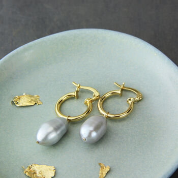 Large Aqua Baroque Pearl Hoop Earrings, 4 of 9