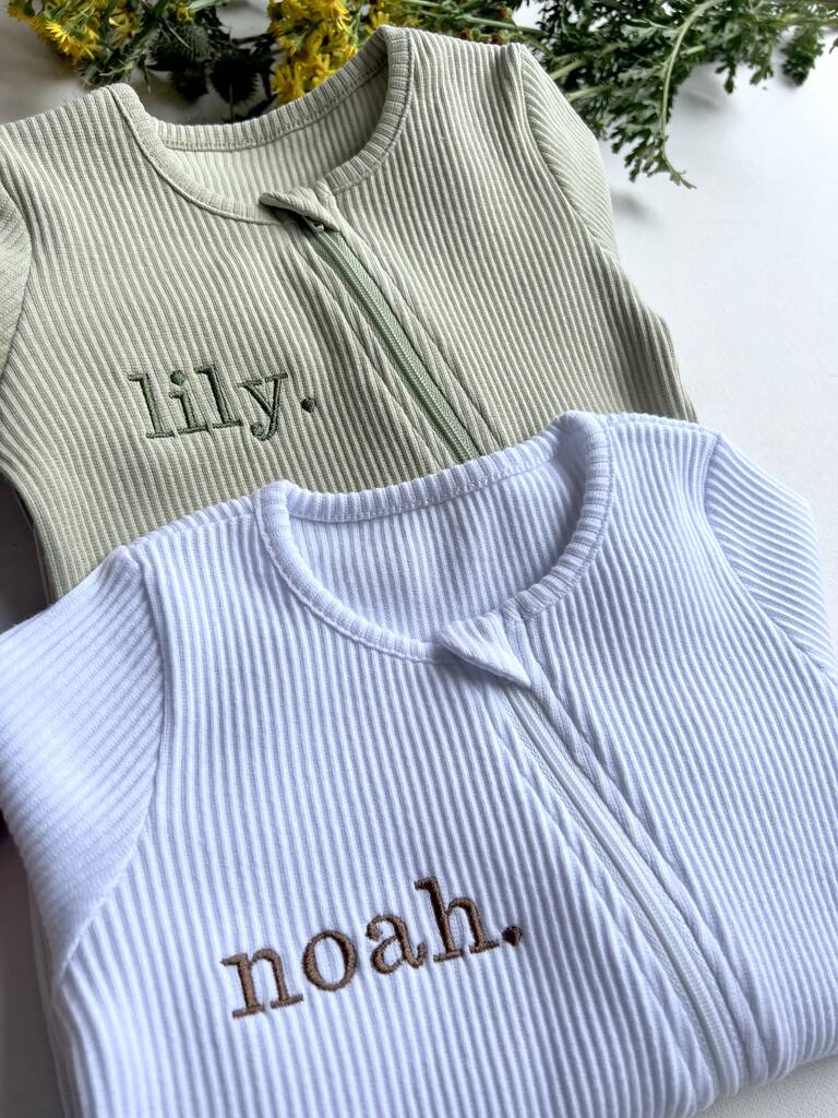 Personalised Baby Zip Sleepsuit | Embroidered Grow, 1 of 8