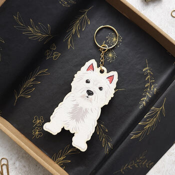 West Highland Terrier Dog Wooden Keyring With Optional Christmas Card, 11 of 11