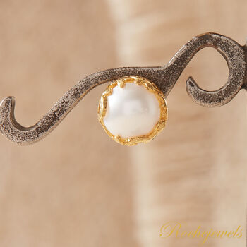 White Pearl Textured Gold And Silver Stud Earrings, 5 of 11