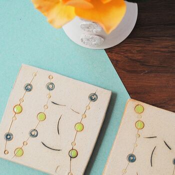 Smiley Face Ceramic Coasters Dots And Lines, 6 of 8