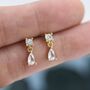 Tiny Cz Dangle Round And Droplet Stud Earrings, thumbnail 6 of 11