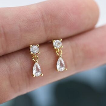 Tiny Cz Dangle Round And Droplet Stud Earrings, 6 of 11
