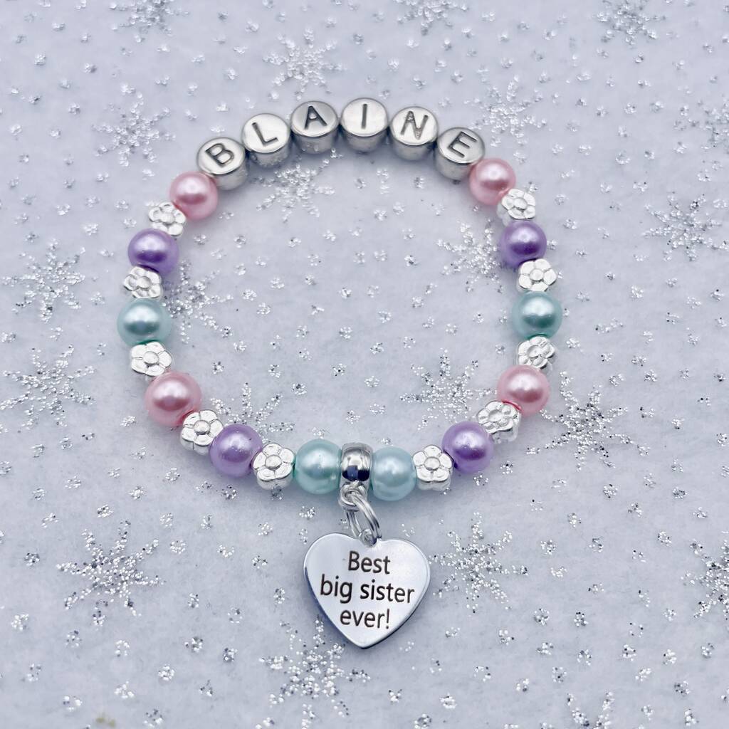 Personalised Best Big Sister Ever Charm Bracelet, Baby Shower Gift, 1 of 11